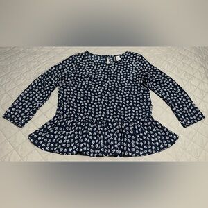 Divided Navy Blue Floral Peplum Tunic